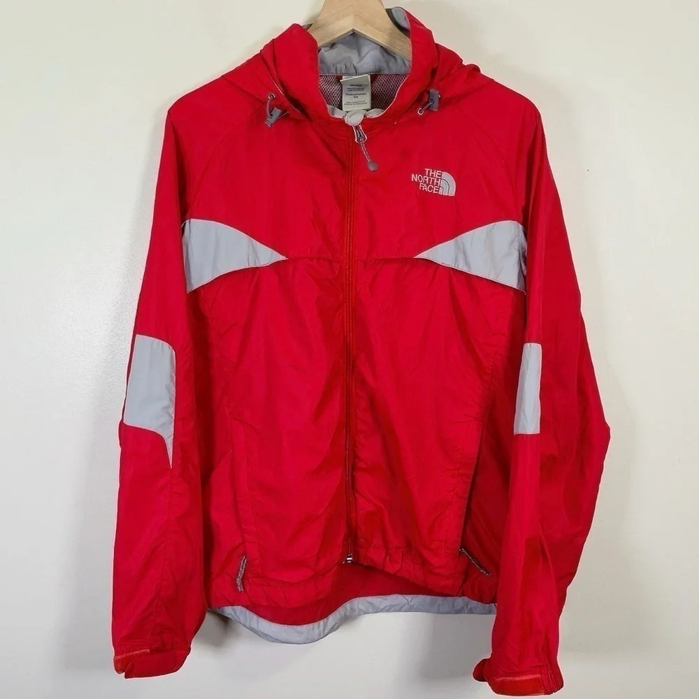 The North Face Red Hooded Light Weight Windbreaker Jacket